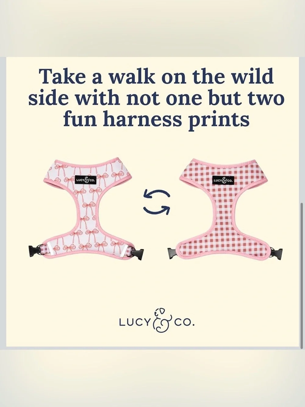 Lucy & Co. Pink Bow & Gingham Dog Harness - Cute Adjustable Small Breed Harness